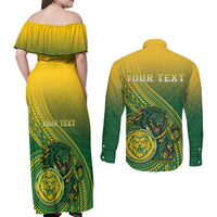 Personalized Leone High School Couples Matching Off Shoulder Maxi Dress and Long Sleeve Button Shirt Leone Lion LT05 - Polynesian Pride