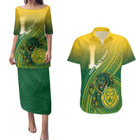 Personalized Leone High School Couples Matching Puletasi and Hawaiian Shirt Leone Lion LT05 Green - Polynesian Pride