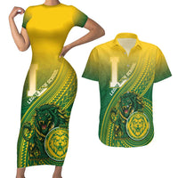 Personalized Leone High School Couples Matching Short Sleeve Bodycon Dress and Hawaiian Shirt Leone Lion LT05 Green - Polynesian Pride