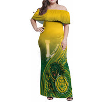 Personalized Leone High School Family Matching Off Shoulder Maxi Dress and Hawaiian Shirt Leone Lion LT05 Mom's Dress Green - Polynesian Pride