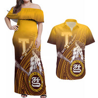 Personalized Tafuna High School Couples Matching Off Shoulder Maxi Dress and Hawaiian Shirt Polynesian Warrior