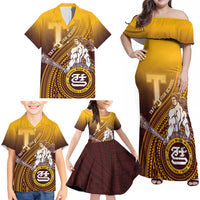 Personalized Tafuna High School Family Matching Off Shoulder Maxi Dress and Hawaiian Shirt Polynesian Warrior