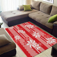 Hawaii Kakau Tribal Area Rug With Red Tiare