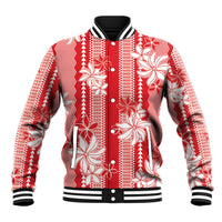 Hawaii Kakau Tribal Baseball Jacket With Red Tiare
