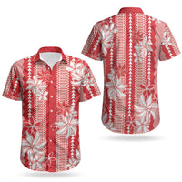 Hawaii Kakau Tribal Couples Matching Summer Maxi Dress and Hawaiian Shirt With Red Tiare LT05 - Polynesian Pride