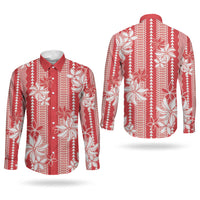 Hawaii Kakau Tribal Couples Matching Summer Maxi Dress and Long Sleeve Button Shirt With Red Tiare LT05 - Polynesian Pride