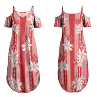 Hawaii Kakau Tribal Couples Matching Summer Maxi Dress and Long Sleeve Button Shirt With Red Tiare LT05