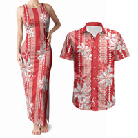 Hawaii Kakau Tribal Couples Matching Tank Maxi Dress and Hawaiian Shirt With Red Tiare LT05 Red - Polynesian Pride