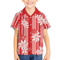 Hawaii Kakau Tribal Family Matching Mermaid Dress and Hawaiian Shirt With Red Tiare