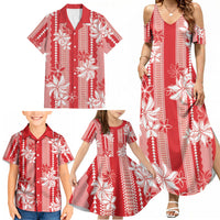 Hawaii Kakau Tribal Family Matching Summer Maxi Dress and Hawaiian Shirt With Red Tiare LT05 - Polynesian Pride