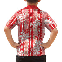 Hawaii Kakau Tribal Family Matching Tank Maxi Dress and Hawaiian Shirt With Red Tiare