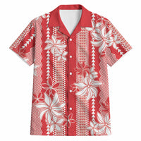Hawaii Kakau Tribal Hawaiian Shirt With Red Tiare LT05 Red - Polynesian Pride