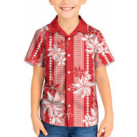 Hawaii Kakau Tribal Kid Hawaiian Shirt With Red Tiare LT05 Kid Red - Polynesian Pride