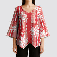 Hawaii Kakau Tribal Kimono Sleeve Blouse With Red Tiare