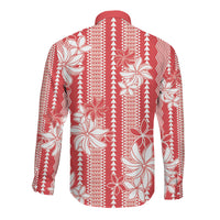 Hawaii Kakau Tribal Long Sleeve Button Shirt With Red Tiare LT05 - Polynesian Pride