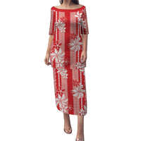 Hawaii Kakau Tribal Puletasi With Red Tiare LT05 Long Dress Red - Polynesian Pride