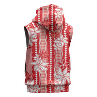 Hawaii Kakau Tribal Sleeveless Hoodie With Red Tiare LT05 - Polynesian Pride