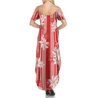 Hawaii Kakau Tribal Summer Maxi Dress With Red Tiare LT05 - Polynesian Pride