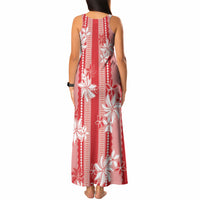 Hawaii Kakau Tribal Tank Maxi Dress With Red Tiare LT05 - Polynesian Pride