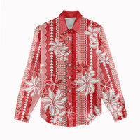 Hawaii Kakau Tribal Women Casual Shirt With Red Tiare