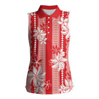 Hawaii Kakau Tribal Women Sleeveless Polo Shirt With Red Tiare LT05 Female Red - Polynesian Pride