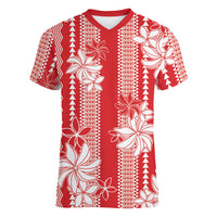 Hawaii Kakau Tribal Women V-Neck T-Shirt With Red Tiare LT05 Female Red - Polynesian Pride