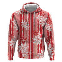 Hawaii Kakau Tribal Zip Hoodie With Red Tiare LT05 Zip Hoodie Red - Polynesian Pride