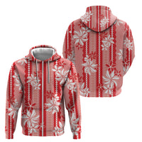 Hawaii Kakau Tribal Zip Hoodie With Red Tiare LT05 - Polynesian Pride