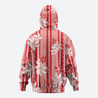Hawaii Kakau Tribal Zip Hoodie With Red Tiare LT05 - Polynesian Pride