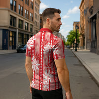 Hawaii Kakau Tribal Zipper Polo Shirt With Red Tiare LT05 - Polynesian Pride