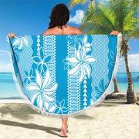 Hawaii Kakau Tribal Beach Blanket With Blue Tiare