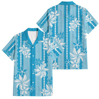Hawaii Kakau Tribal Family Matching Mermaid Dress and Hawaiian Shirt With Blue Tiare LT05 Dad's Shirt - Short Sleeve Blue - Polynesian Pride