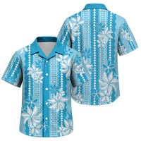 Hawaii Kakau Tribal Family Matching Off The Shoulder Long Sleeve Dress and Hawaiian Shirt With Blue Tiare LT05 Son's Shirt Blue - Polynesian Pride