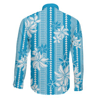 Hawaii Kakau Tribal Family Matching Off Shoulder Maxi Dress and Hawaiian Shirt With Blue Tiare LT05 Son's Shirt Blue - Polynesian Pride