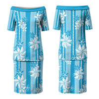 Hawaii Kakau Tribal Family Matching Puletasi and Hawaiian Shirt With Blue Tiare LT05 Mom's Dress Blue - Polynesian Pride