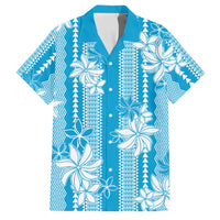 Hawaii Kakau Tribal Family Matching Summer Maxi Dress and Hawaiian Shirt With Blue Tiare LT05 Dad's Shirt - Short Sleeve Blue - Polynesian Pride