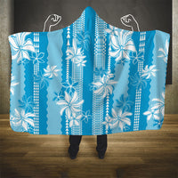 Hawaii Kakau Tribal Hooded Blanket With Blue Tiare