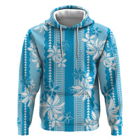Hawaii Kakau Tribal Hoodie With Blue Tiare LT05 Pullover Hoodie Blue - Polynesian Pride