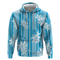 Hawaii Kakau Tribal Hoodie With Blue Tiare LT05 Zip Hoodie Blue - Polynesian Pride