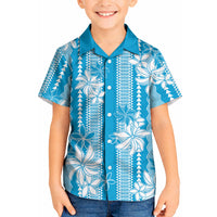Hawaii Kakau Tribal Kid Hawaiian Shirt With Blue Tiare LT05 Kid Blue - Polynesian Pride