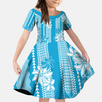 Hawaii Kakau Tribal Kid Short Sleeve Dress With Blue Tiare LT05 KID Blue - Polynesian Pride