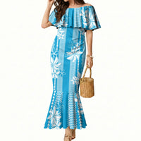 Hawaii Kakau Tribal Mermaid Dress With Blue Tiare LT05 Women Blue - Polynesian Pride