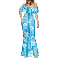 Hawaii Kakau Tribal Mermaid Dress With Blue Tiare LT05 - Polynesian Pride