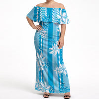 Hawaii Kakau Tribal Off Shoulder Maxi Dress With Blue Tiare LT05 Women Blue - Polynesian Pride