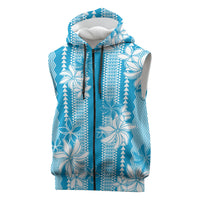 Hawaii Kakau Tribal Sleeveless Zip Hoodie With Blue Tiare