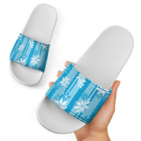 Hawaii Kakau Tribal Slide Sandals With Blue Tiare