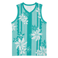 Hawaii Kakau Tribal Basketball Jersey With Teal Tiare LT05 Unisex Teal - Polynesian Pride
