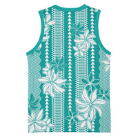 Hawaii Kakau Tribal Basketball Jersey With Teal Tiare LT05 - Polynesian Pride