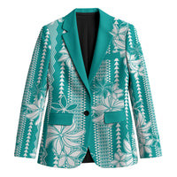 Hawaii Kakau Tribal Blazer With Teal Tiare LT05 Unisex Teal - Polynesian Pride