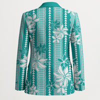 Hawaii Kakau Tribal Blazer With Teal Tiare LT05 - Polynesian Pride